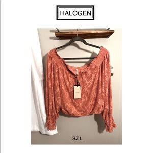 NWT * Halogen Coral lace blouse L
